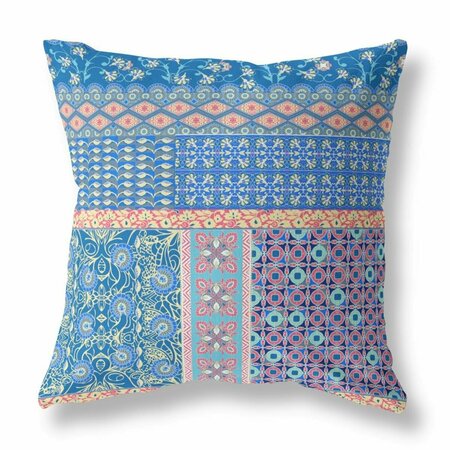 PALACEDESIGNS 20 in. Patch Indoor & Outdoor Zippered Throw Pillow Blue & Yellow PA3103541